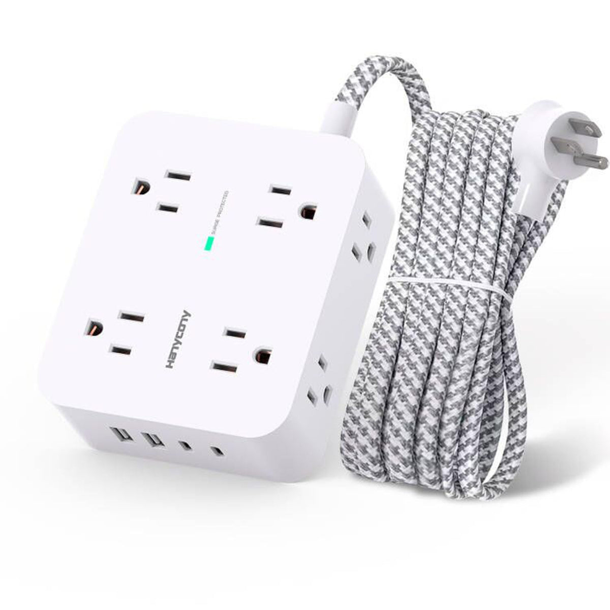 HANYCONY 8-Outlet Surge Protector Power Bar with USB-C, 5 ft, White