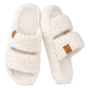 EverFoams Women's Fuzzy Open-Toe Slippers, Vanilla Ice, 7-8