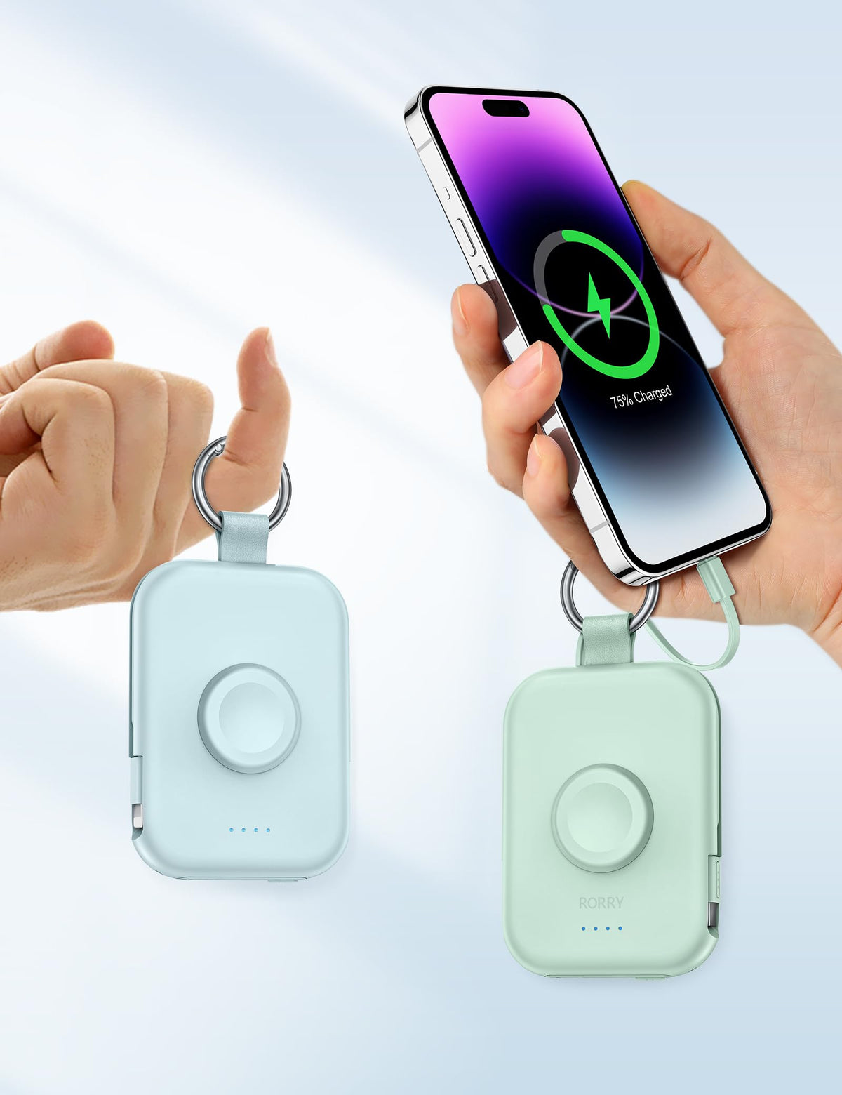 RORRY CharmGo Keychain Power Bank with Built-in Cables, 5000mAh, Blue