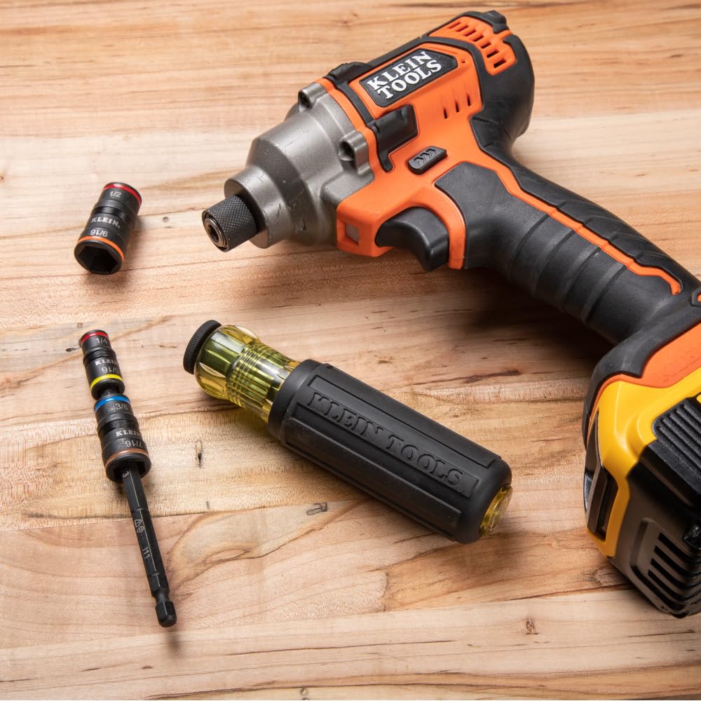 Klein Tools 32910 Impact Driver with 7-in-1 SAE Impact Socket Set