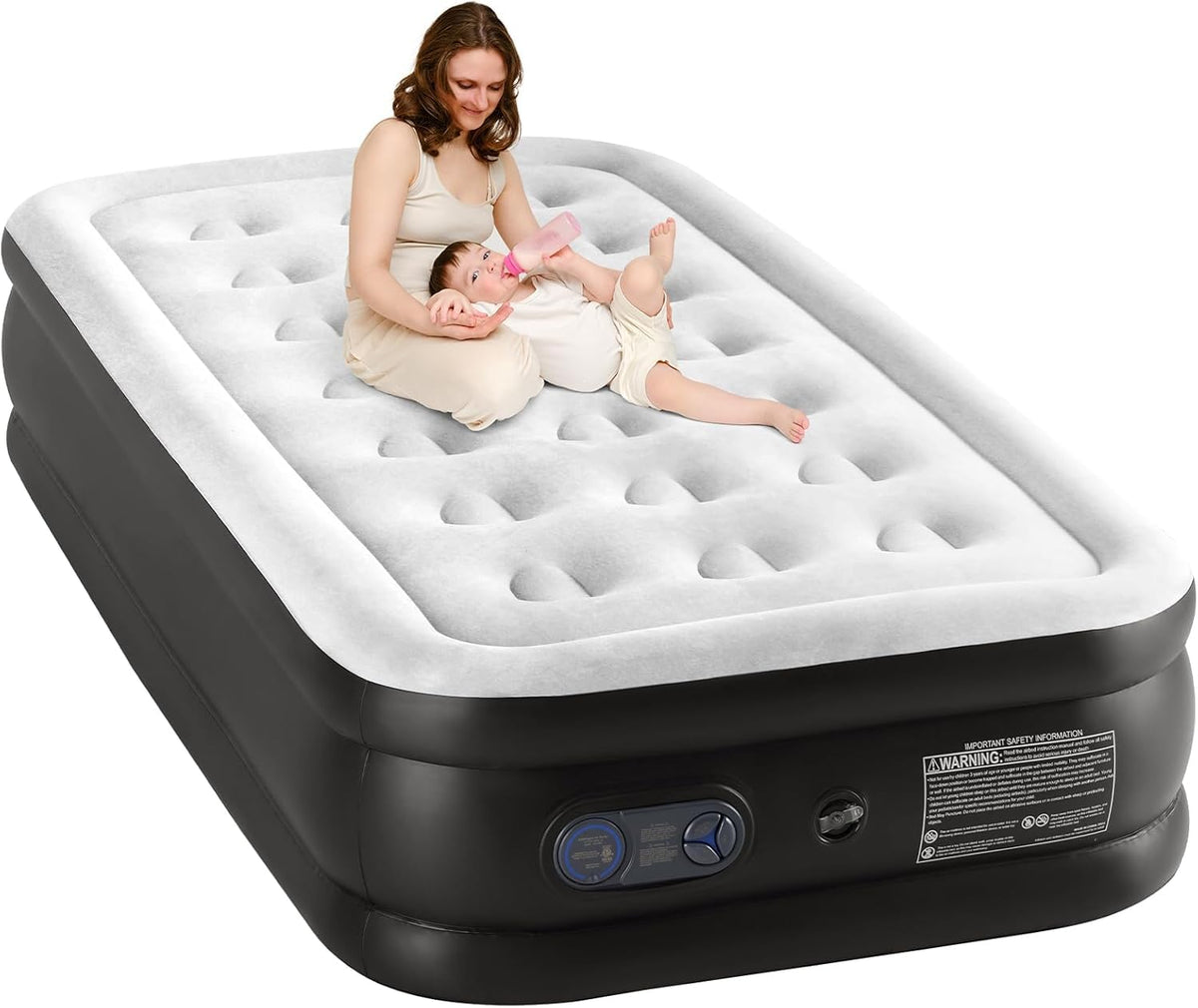 Sweetcrispy Twin Air Mattress, 18" Inflatable with Built-in Pump