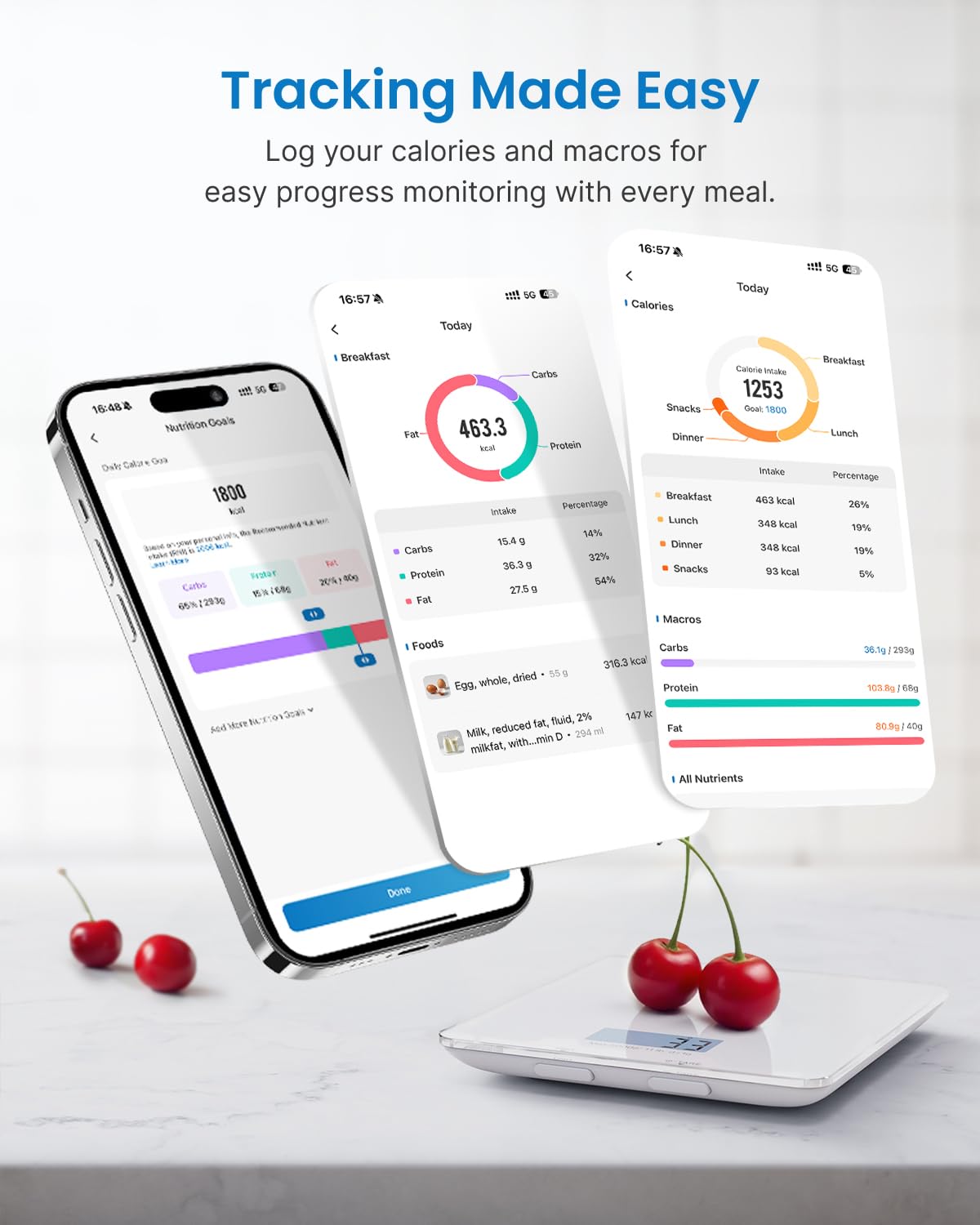 Renpho Smart Food Nutrition Kitchen Scale with App, White