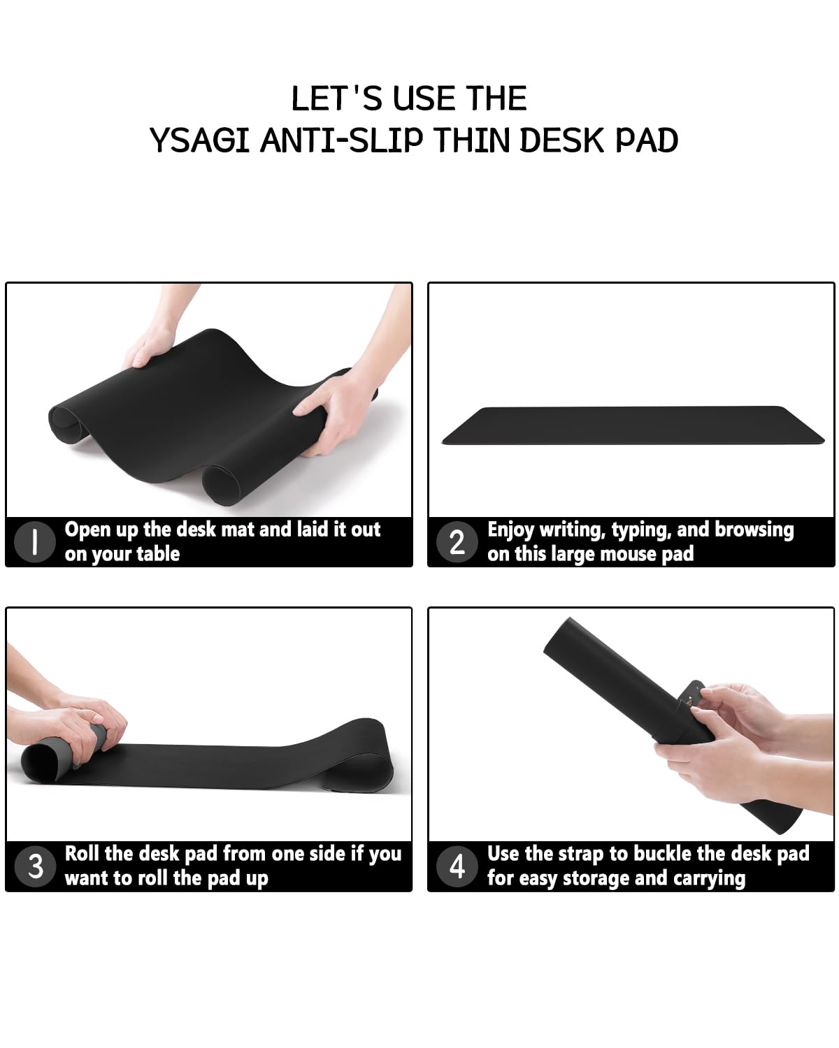 Non-Slip Waterproof PVC Leather Desk Pad, Black, 31.5" x 15.7"