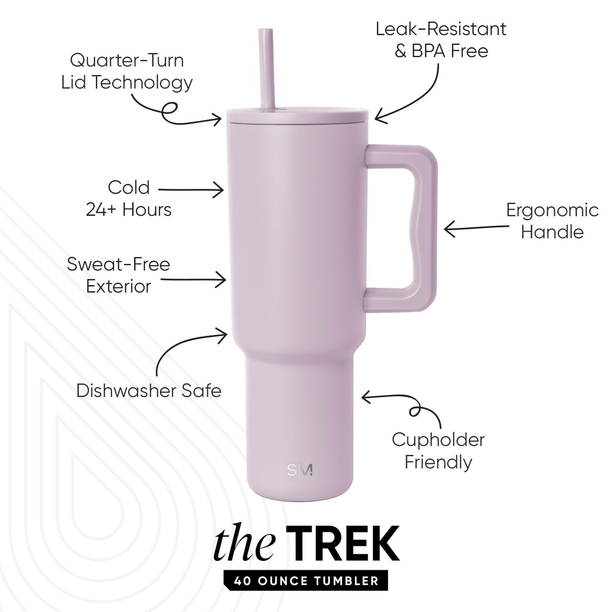 Simple Modern Tumbler with Handle and Straw, 40oz, Lavender