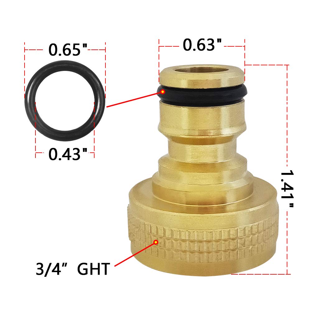 HQMPC Brass Garden Hose Quick Connectors, 3/4 Inch GHT, 2 Sets