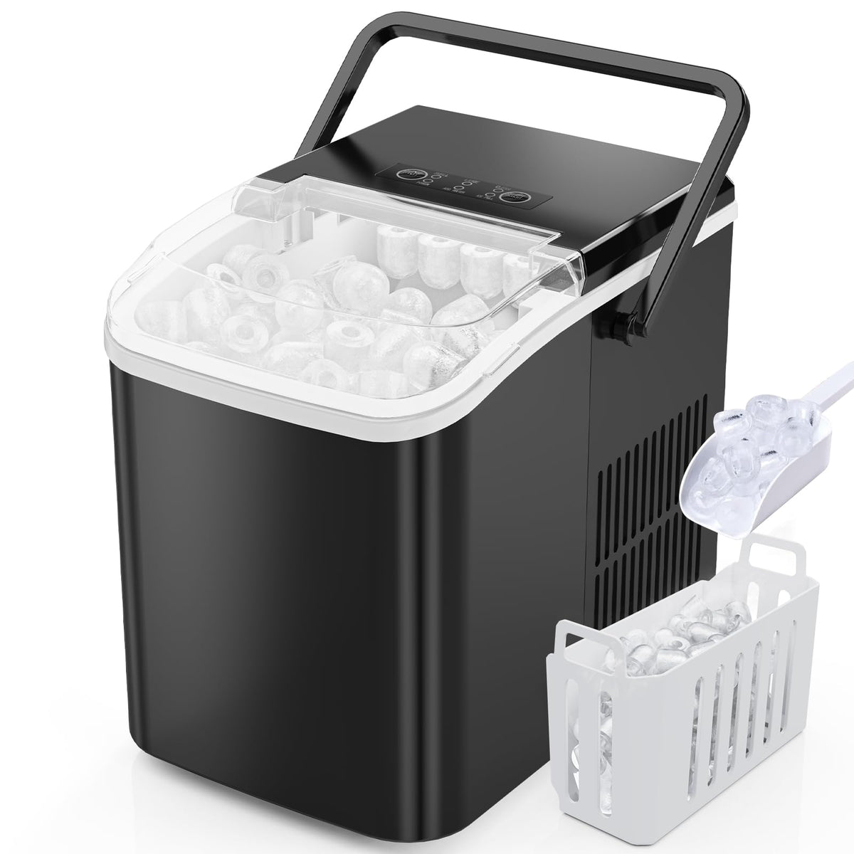 Sweetcrispy Quiet Countertop Ice Maker, 26 lbs per Day, Dark Black