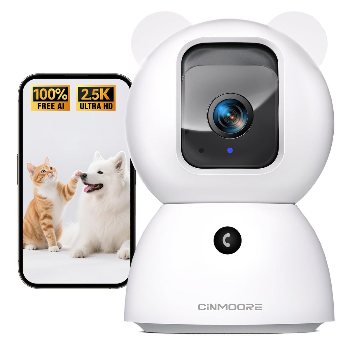 CINMOORE 2.5K Pan-Tilt Indoor WiFi Security Camera