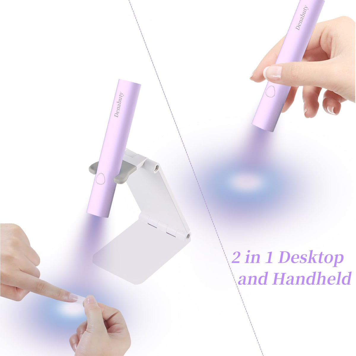 Denabuty Mini UV LED Nail Lamp with Stand, Rechargeable, Violet