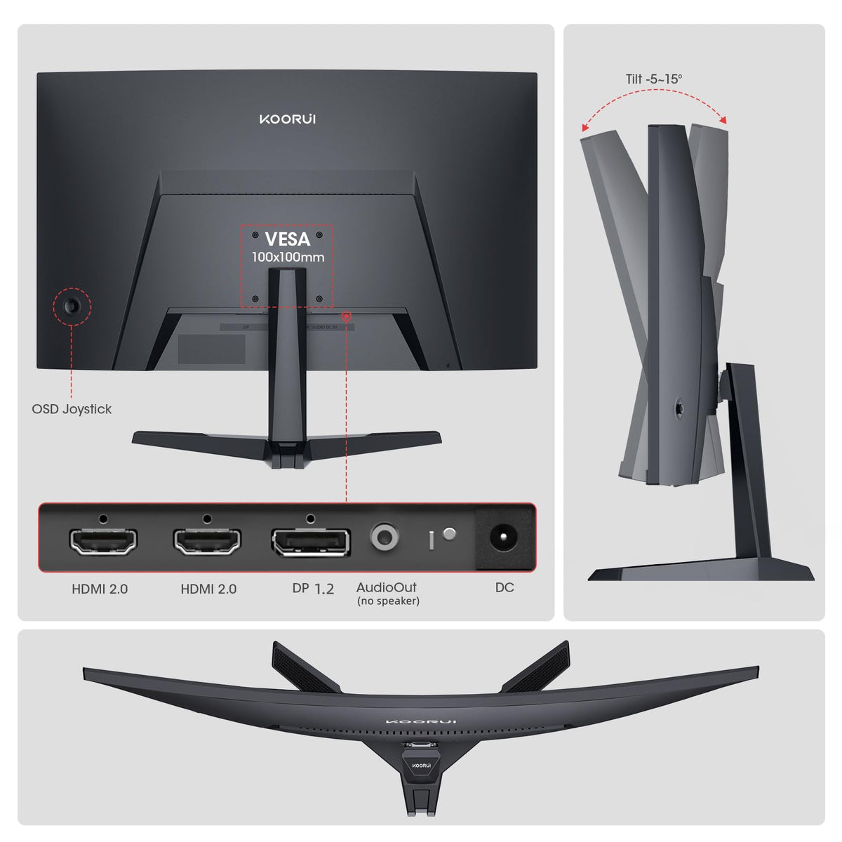 KOORUI 27 Inch Curved Gaming Monitor, 180Hz, 1ms, 1080P, 1500R