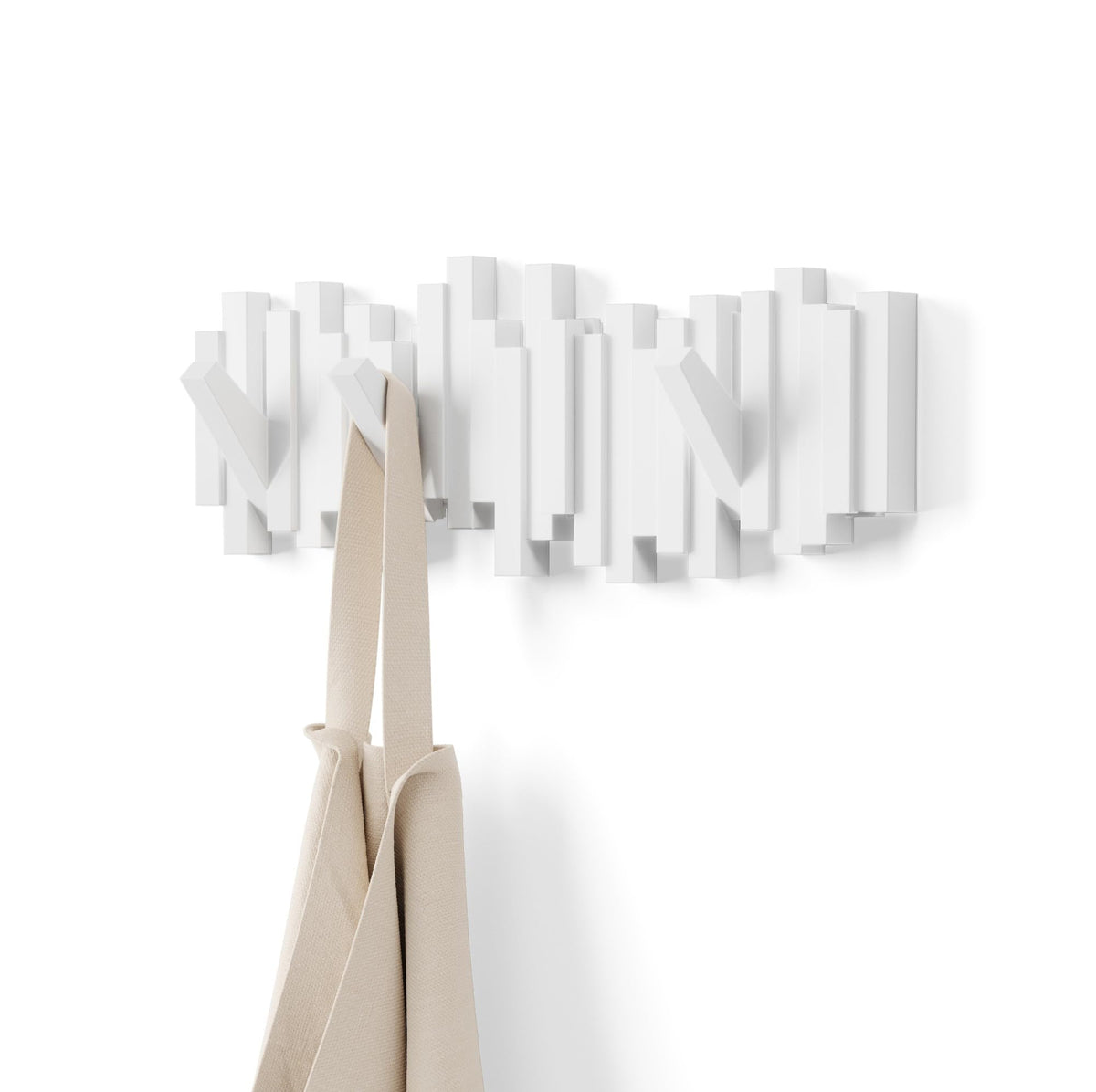 Umbra Sticks Wall-Mounted Coat Rack with 5 Retractable Pegs, White