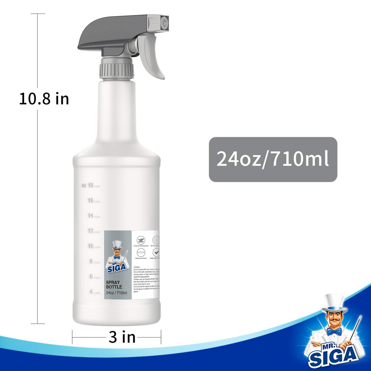 MR.SIGA Plastic Spray Bottles, 24 oz (3 Pack)