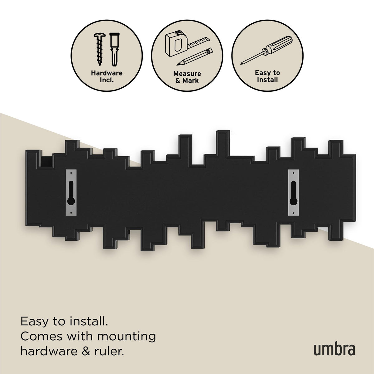 Umbra Sticks Wall-Mounted Coat Rack with 5 Retractable Pegs, Black