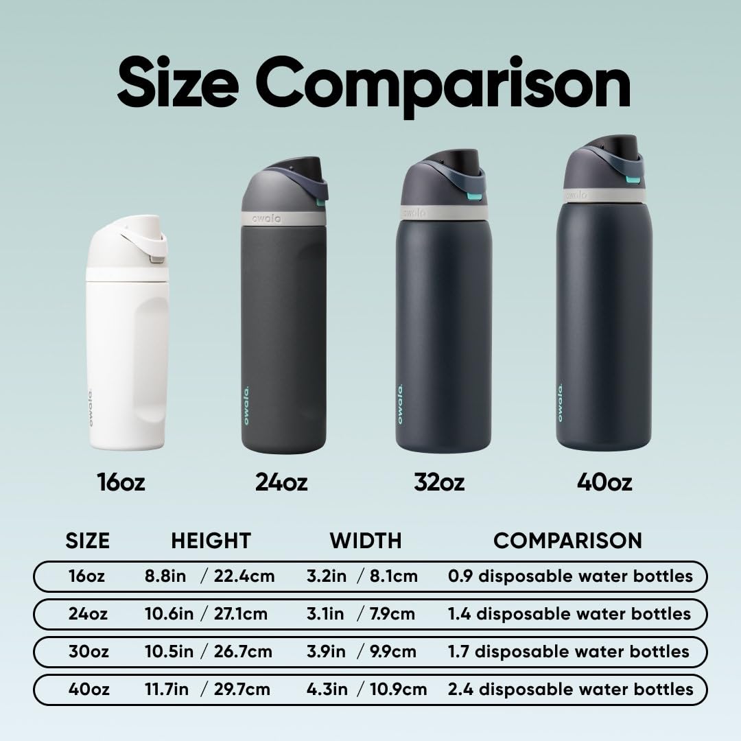 Owala FreeSip Stainless Steel Water Bottle, 40oz, Foggy Tide