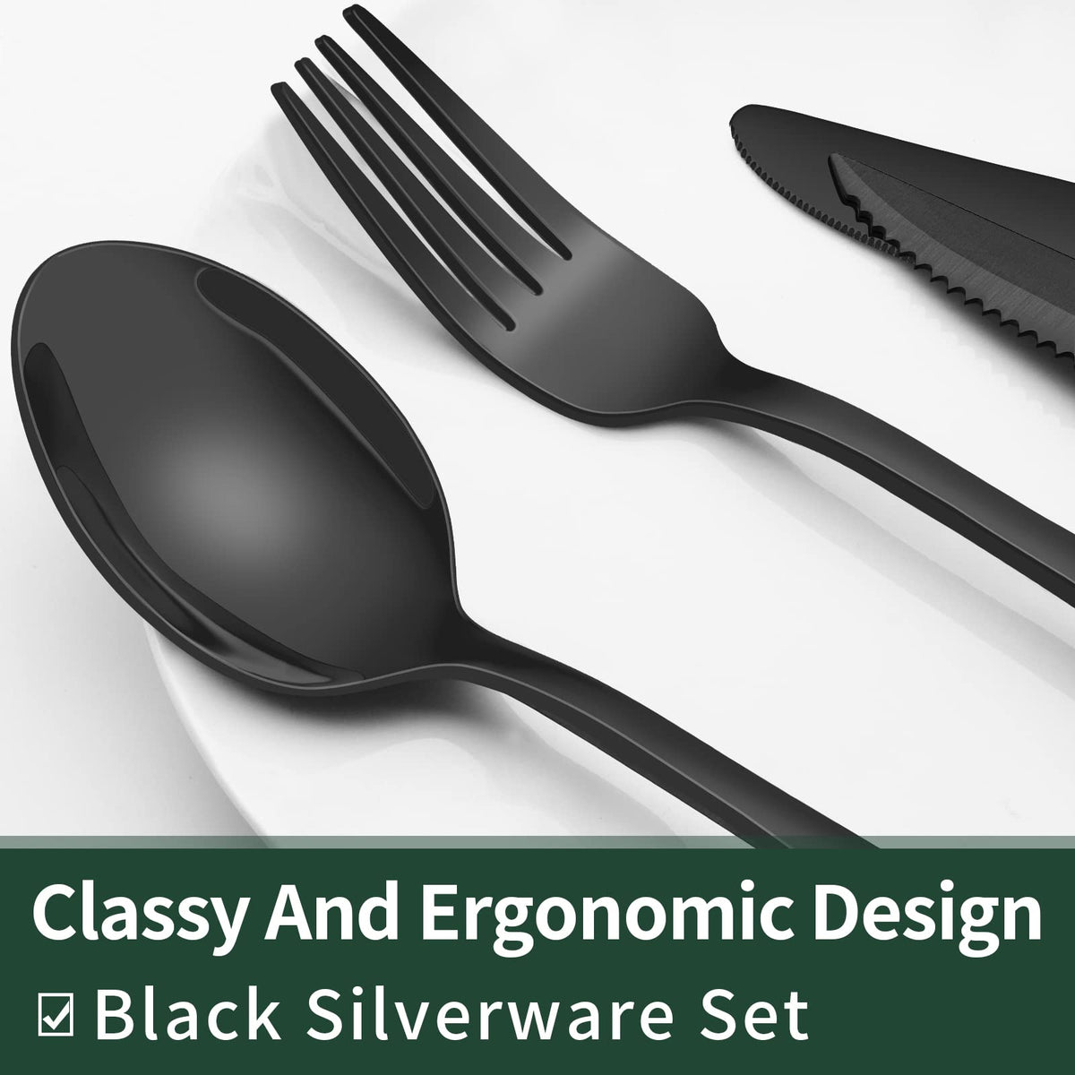 Black Stainless Steel Silverware Set with Steak Knives (24 Piece)