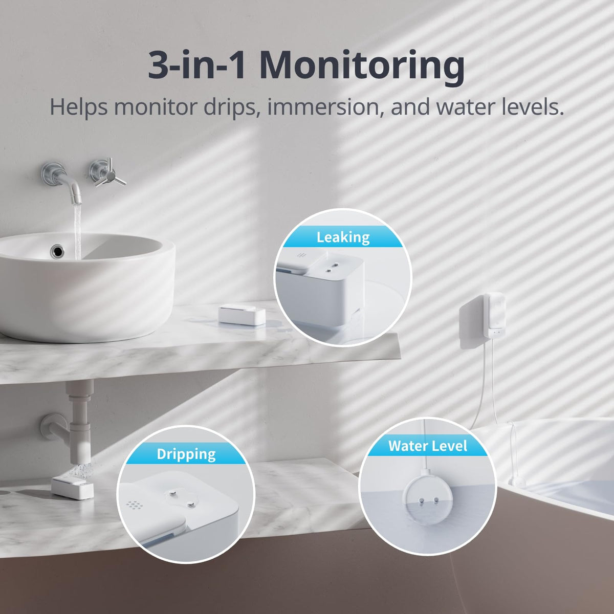 WiFi Water Leak Detector Sensor, IP67 Waterproof, 1 m Cable