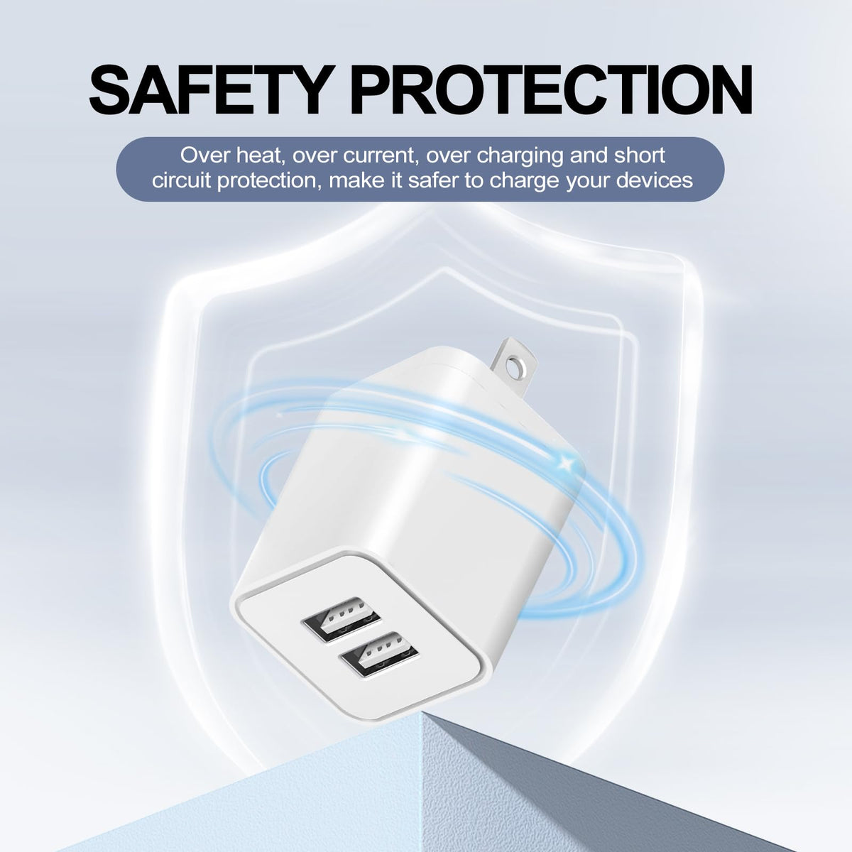 Dual Port USB Wall Charger Block, 2.1A, 2 Pack