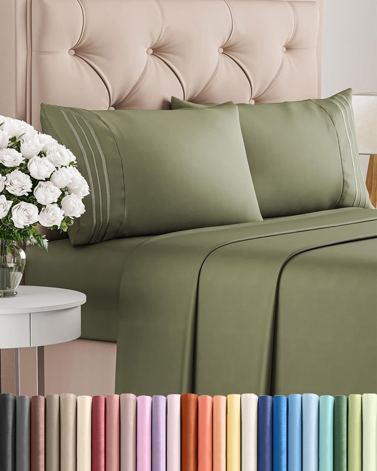 CGK Unlimited Brushed Microfibre Sheet Set, Queen, Sage Green