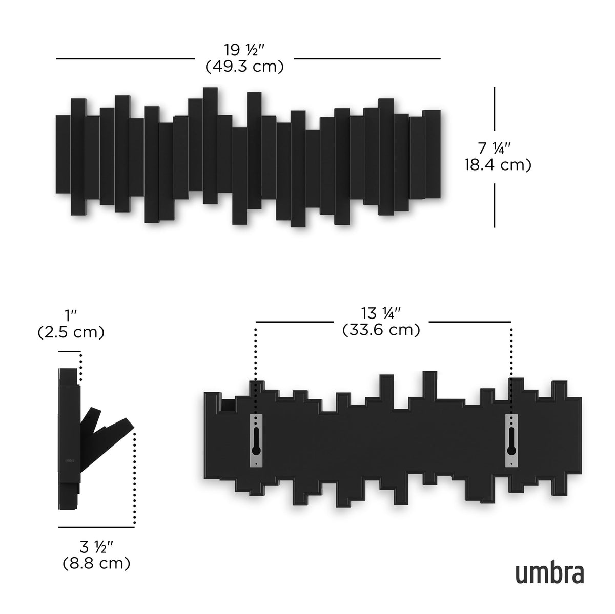 Umbra Sticks Wall-Mounted Coat Rack with 5 Retractable Pegs, Black
