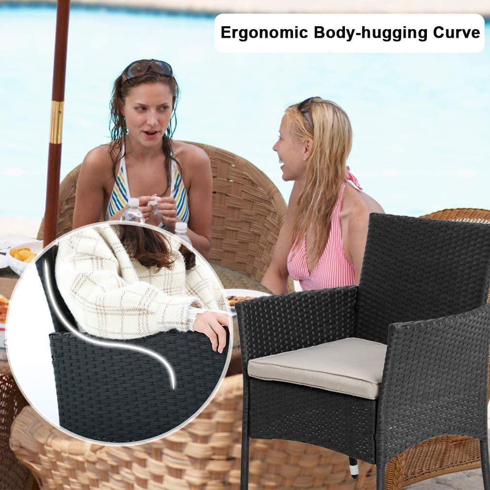 FDW Wicker Patio Furniture 3 Piece Bistro Set, Black
