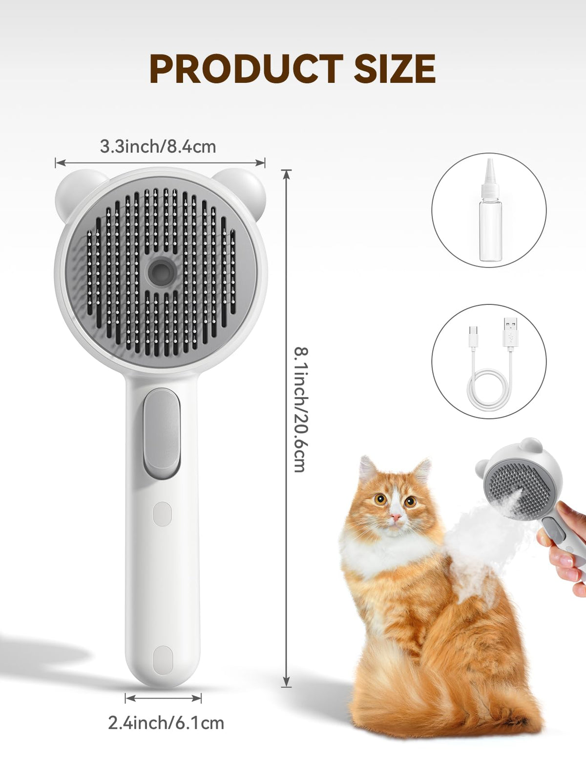 Cat Steam Brush with Release Button, USB Rechargeable