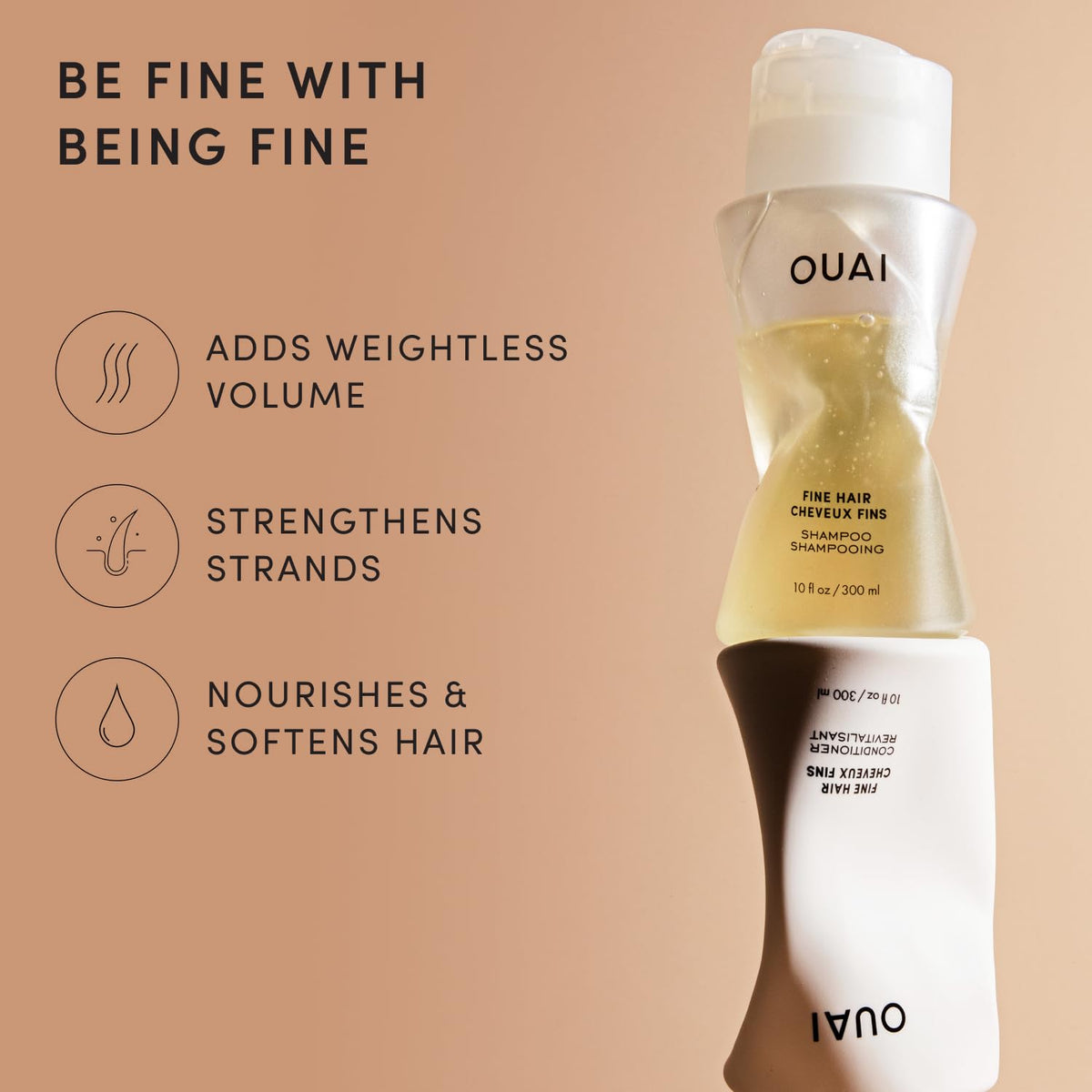 OUAI Fine Shampoo and Conditioner Set, 10 Fl Oz