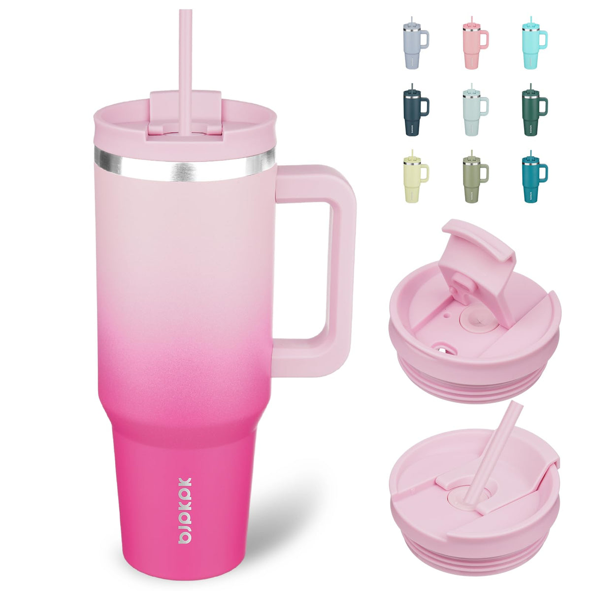 BJPKPK 40oz Insulated Tumbler with Handle and Straw, Stainless Steel