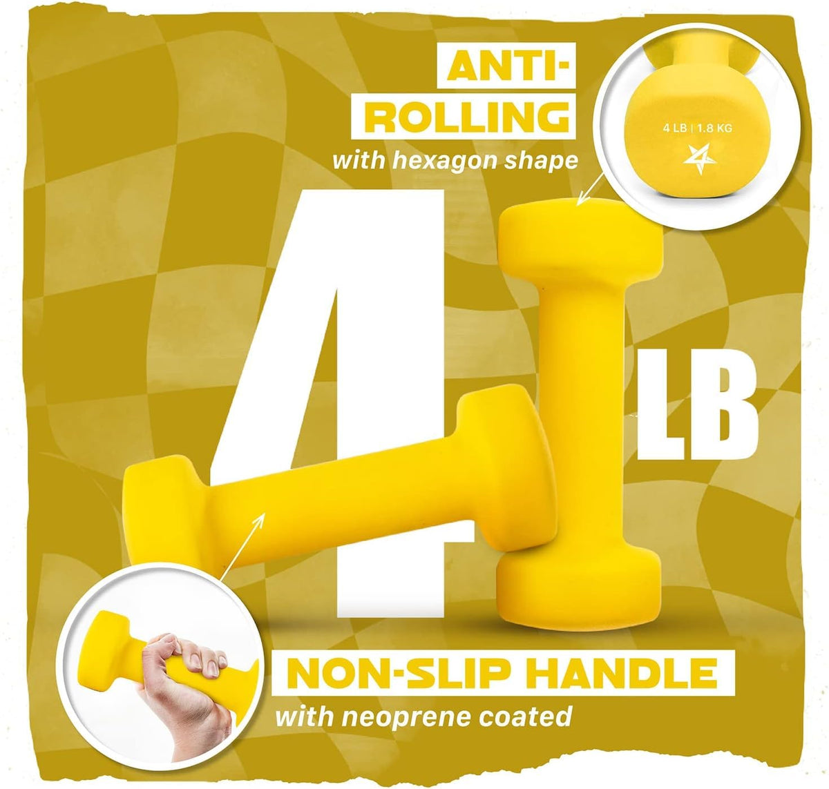 Yes4All Neoprene Dumbbells Pair, Yellow, 4lbs