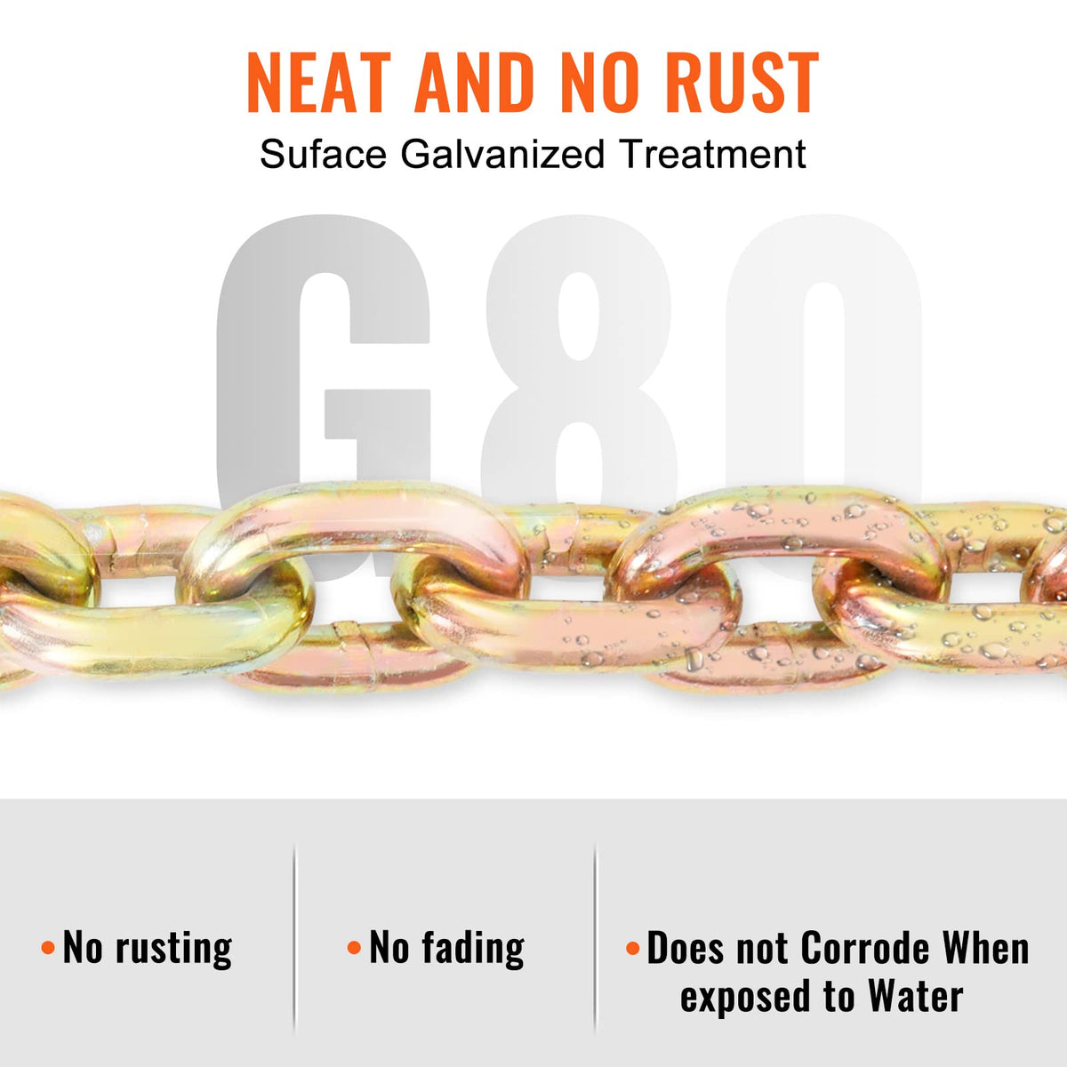 VEVOR Transport Binder Chain With Grab Hooks, 3/8" x 20', G80