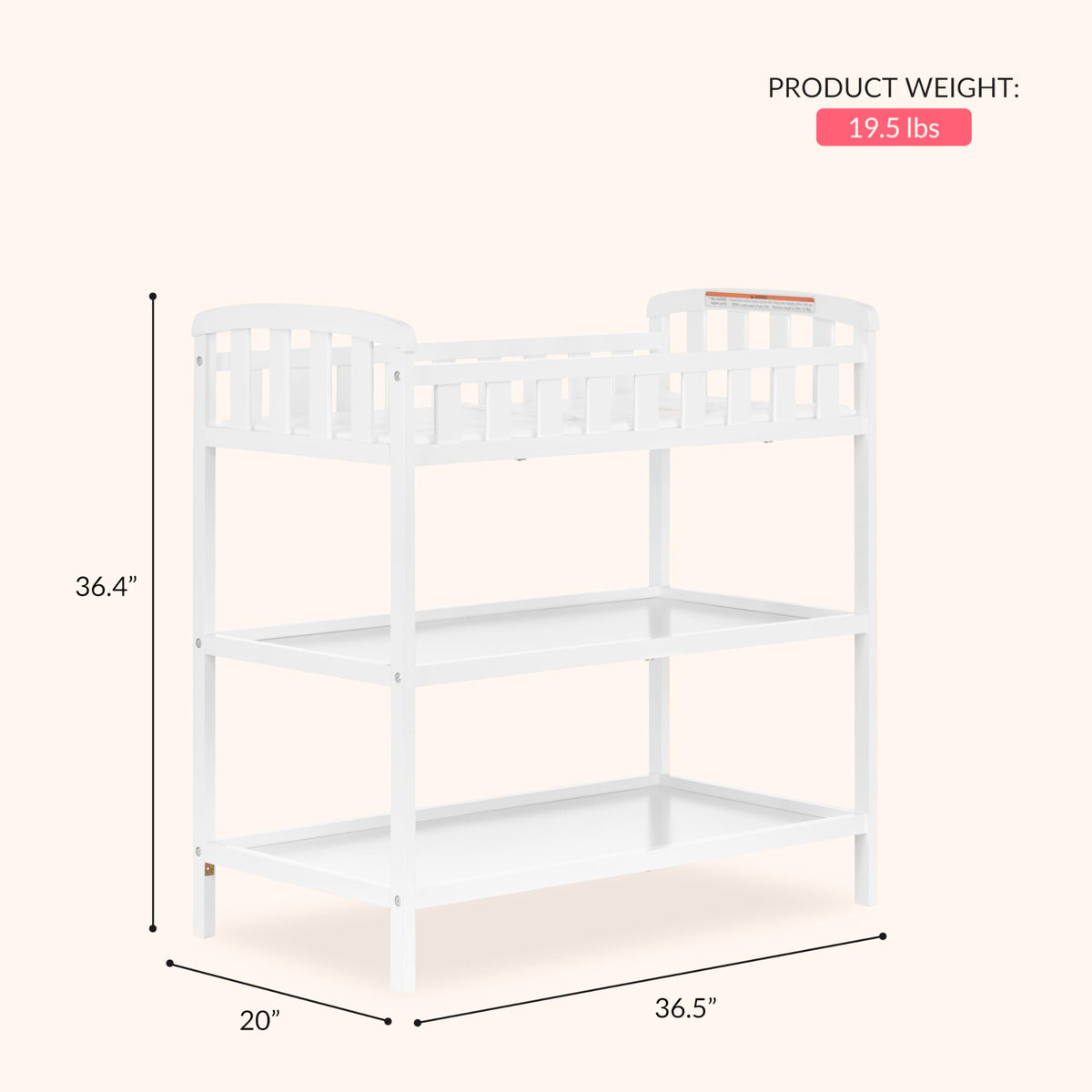 Dream On Me Emily Changing Table, White, with 1" Pad