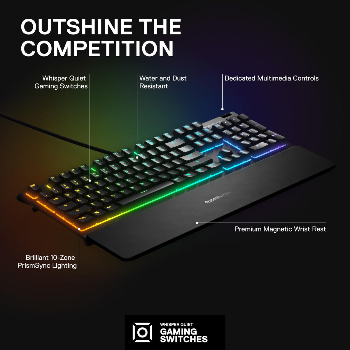 SteelSeries Apex 3 RGB Gaming Keyboard, 10-Zone