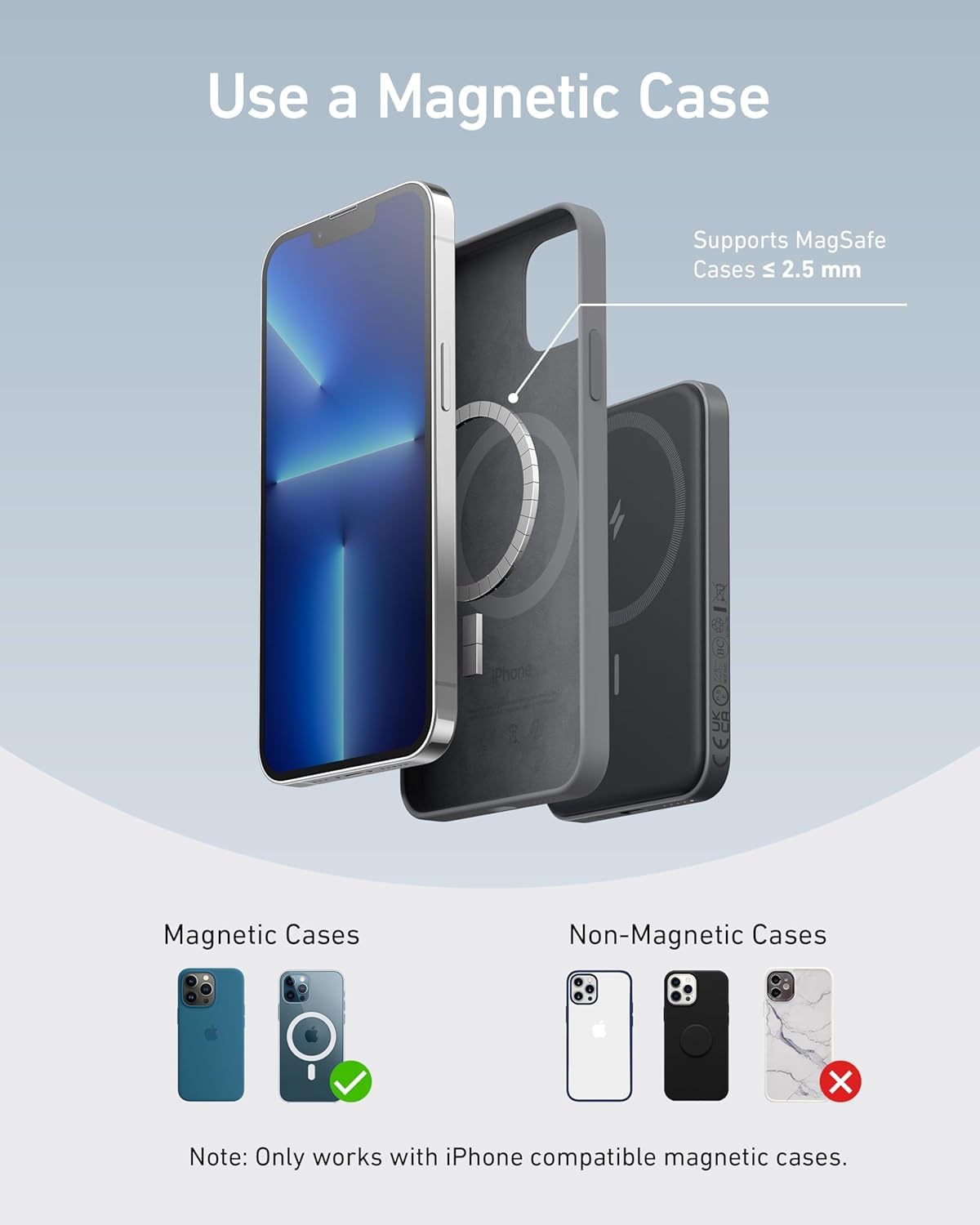 Anker Magnetic Wireless Portable Charger, 5,000mAh with USB-C Cable