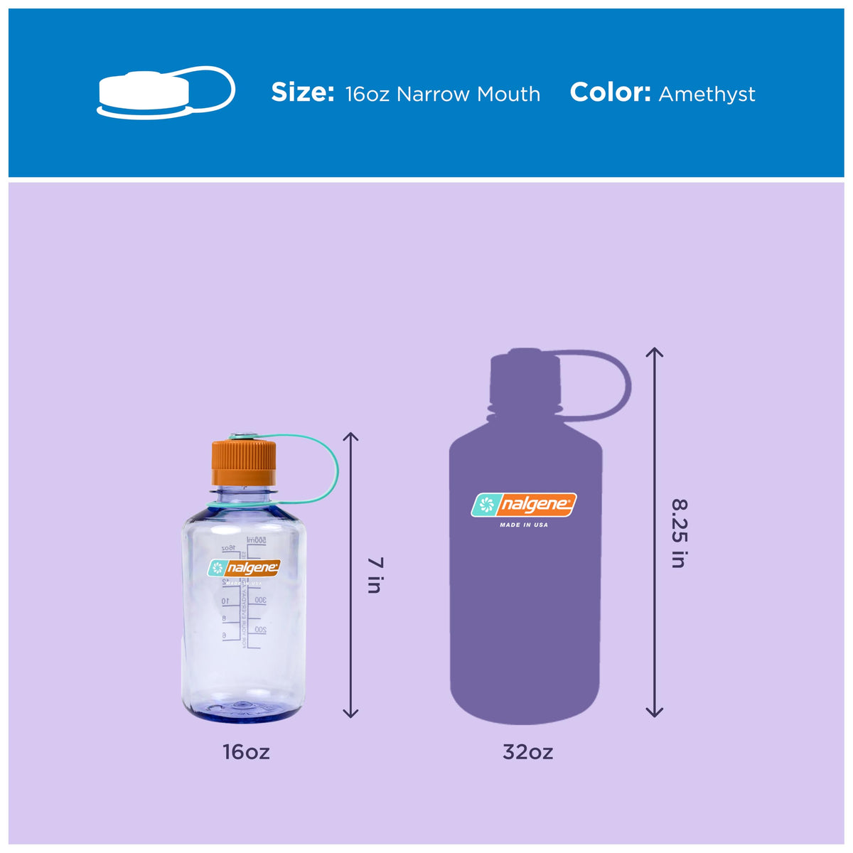 Nalgene 16oz Narrow Mouth Water Bottle, Amethyst