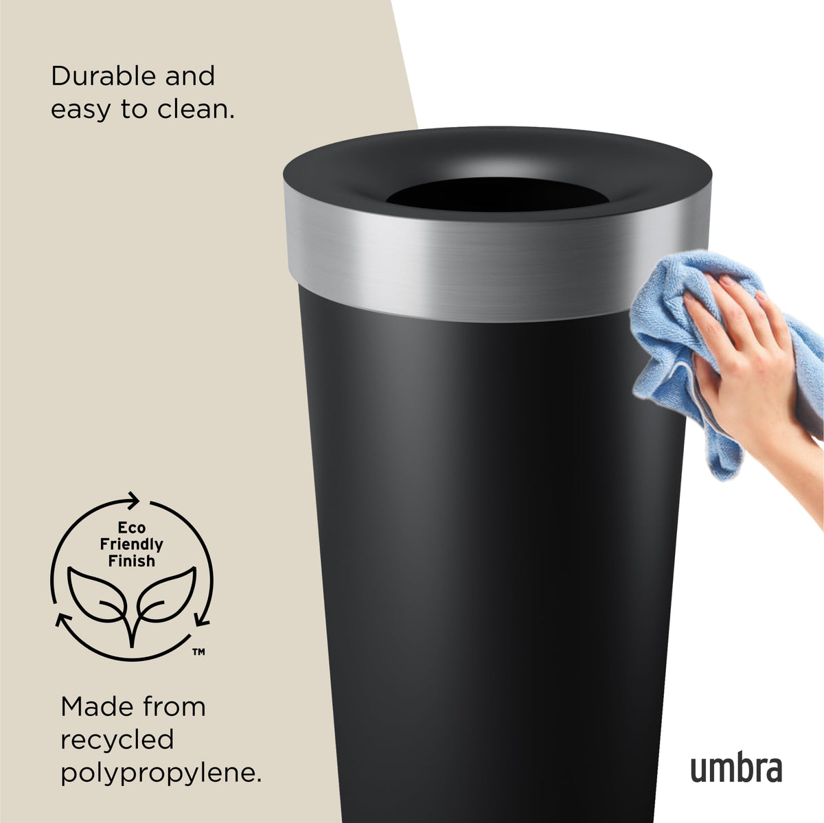 Umbra Vento Open Top Kitchen Trash Can, Black/Nickel, 62 L