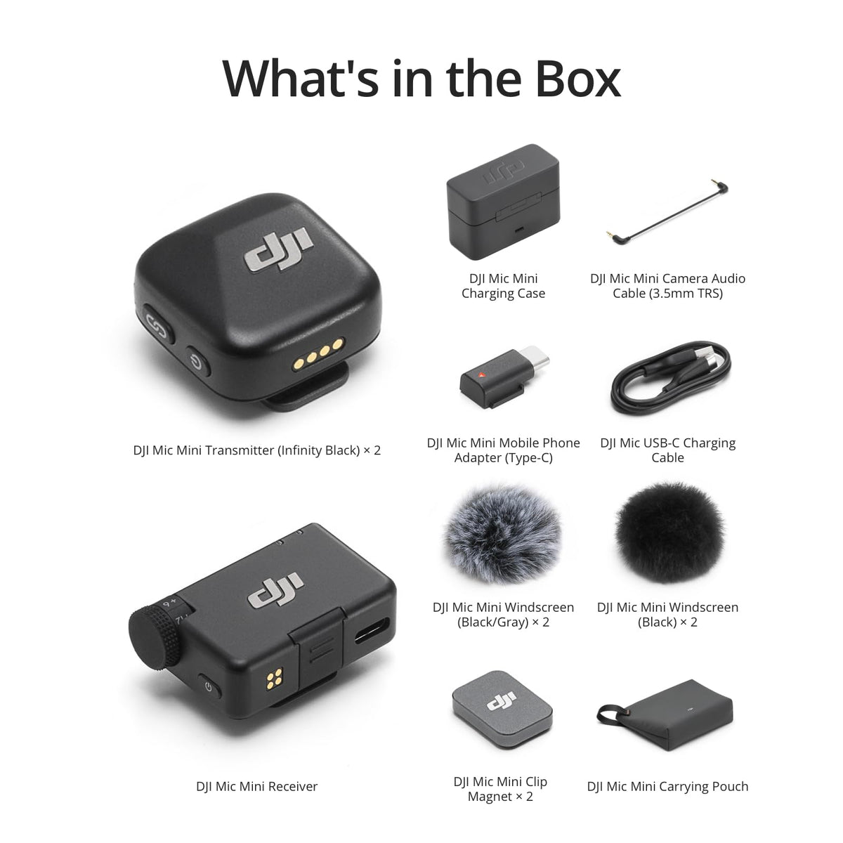 DJI Mic Mini Wireless Microphone, 2 TX + 1 RX + Charging Case