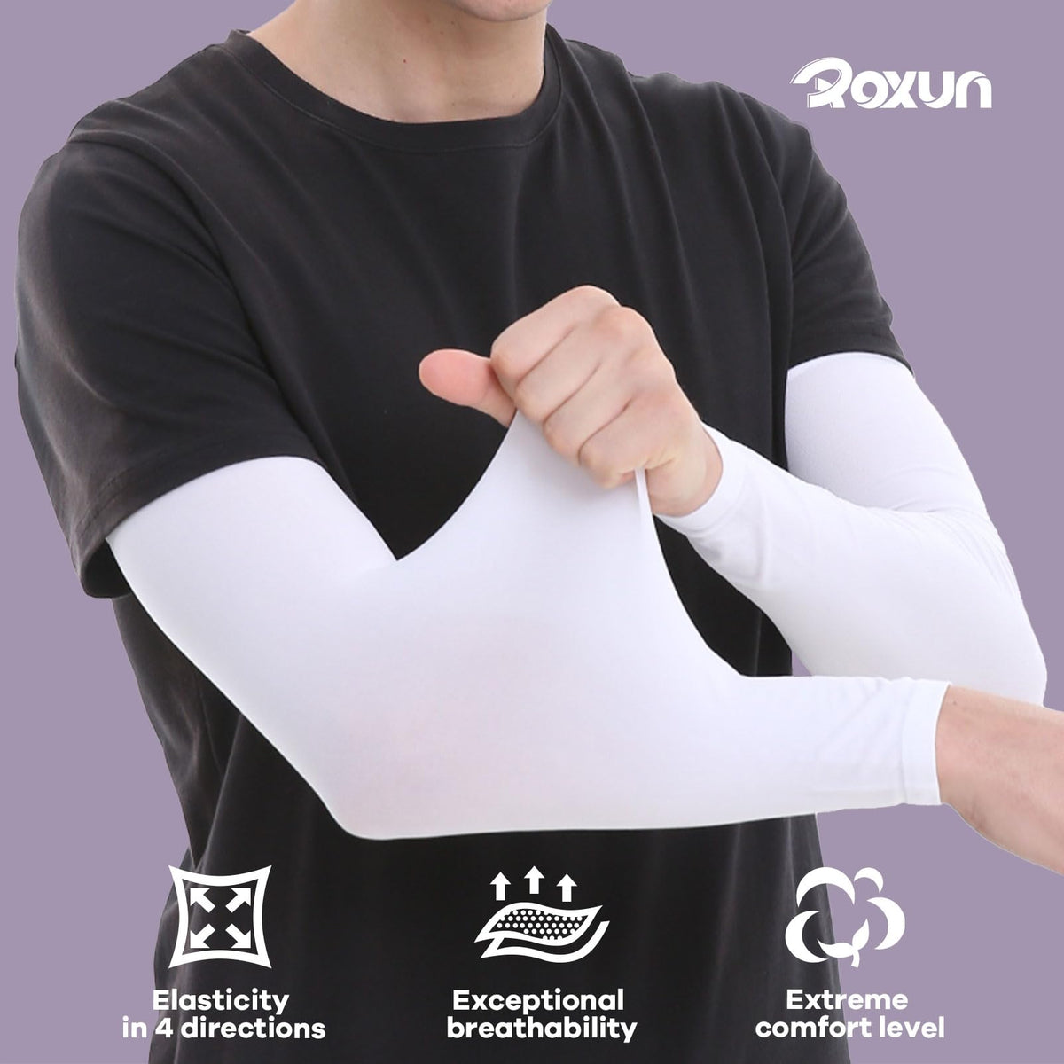ROXUN Cooling UV Arm Sleeves, White (2 Pairs)