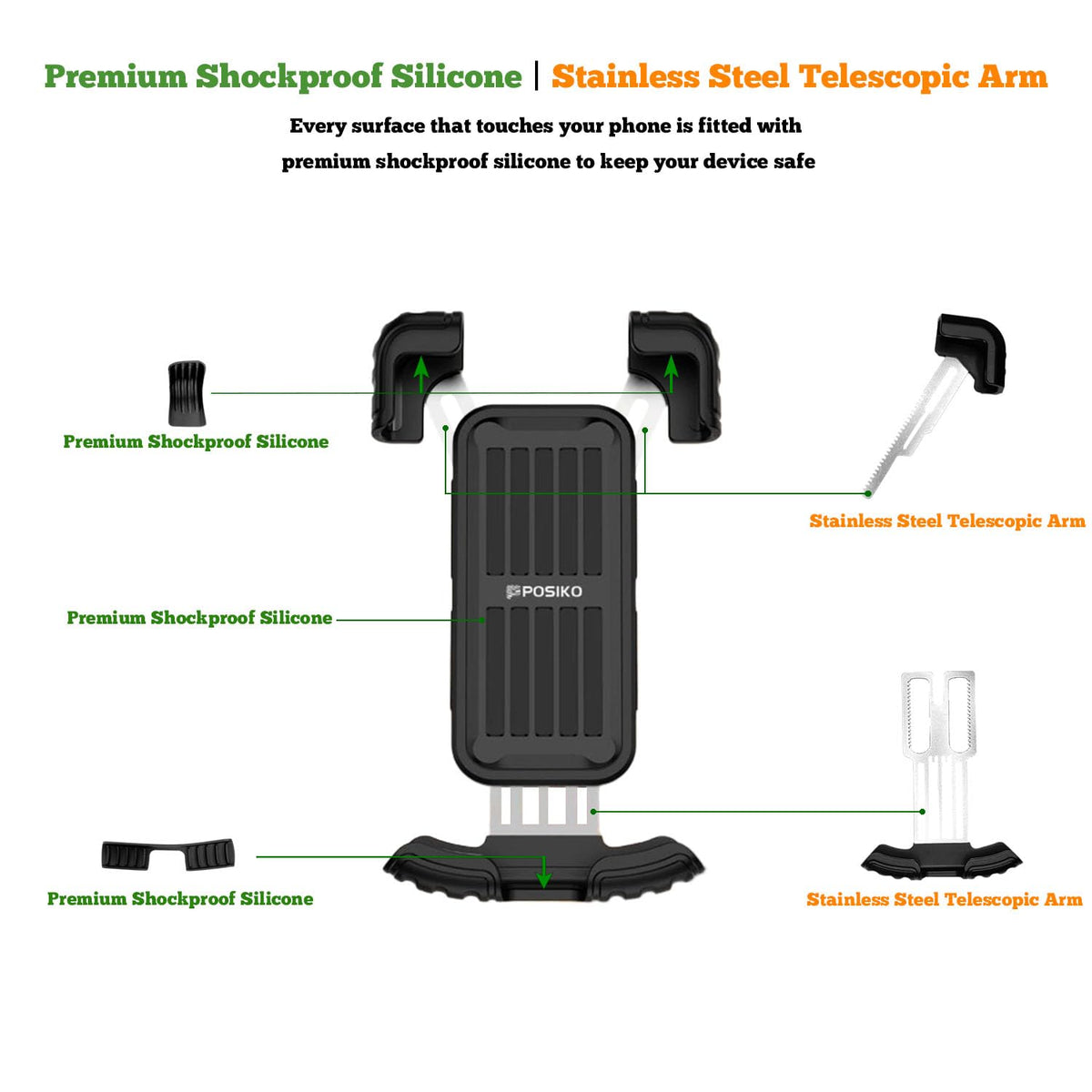 Motorcycle/Bicycle Phone Mount for 4.7-6.8 inch Phones, Orange