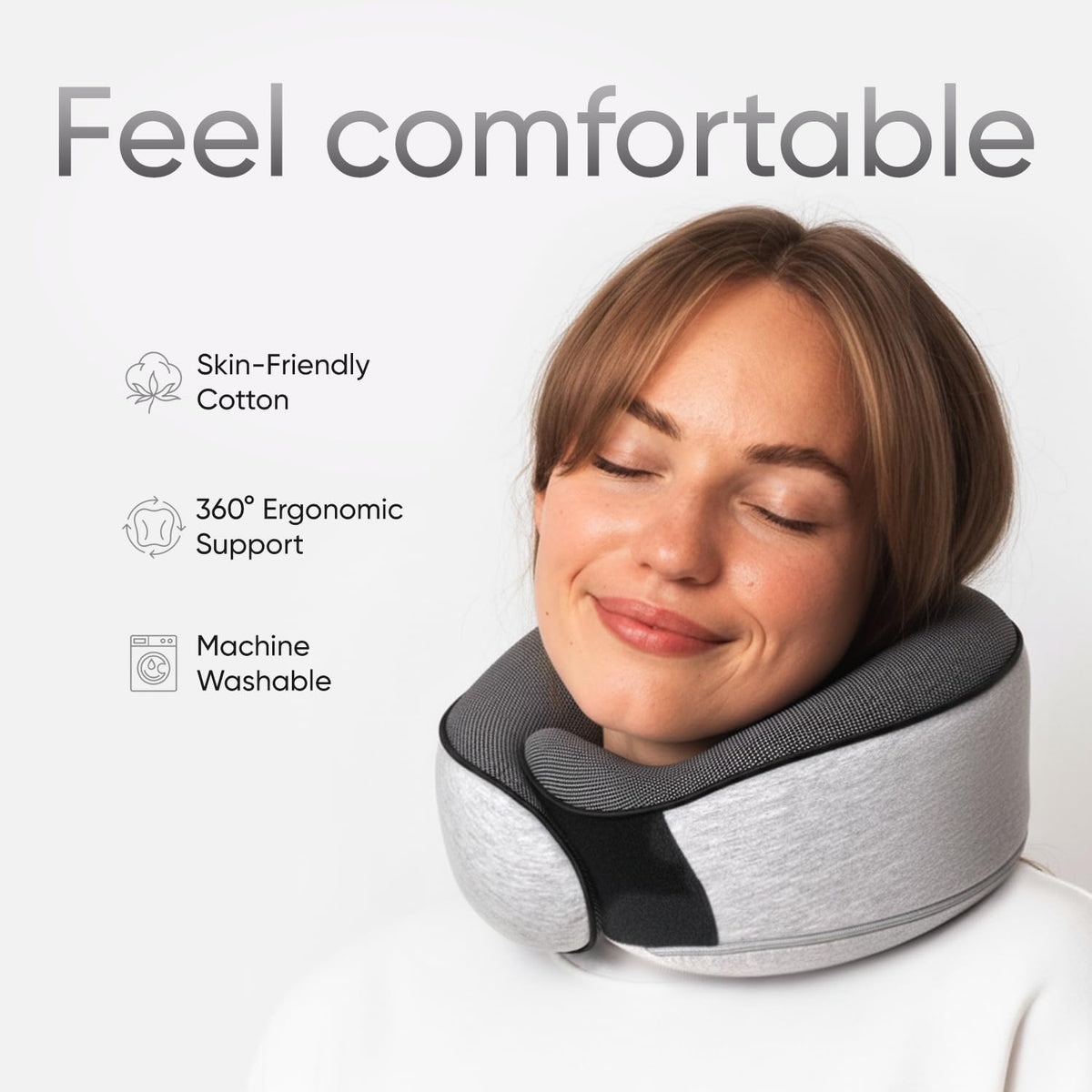 Proglobe Memory Foam Neck Pillow Travel Kit, Grey