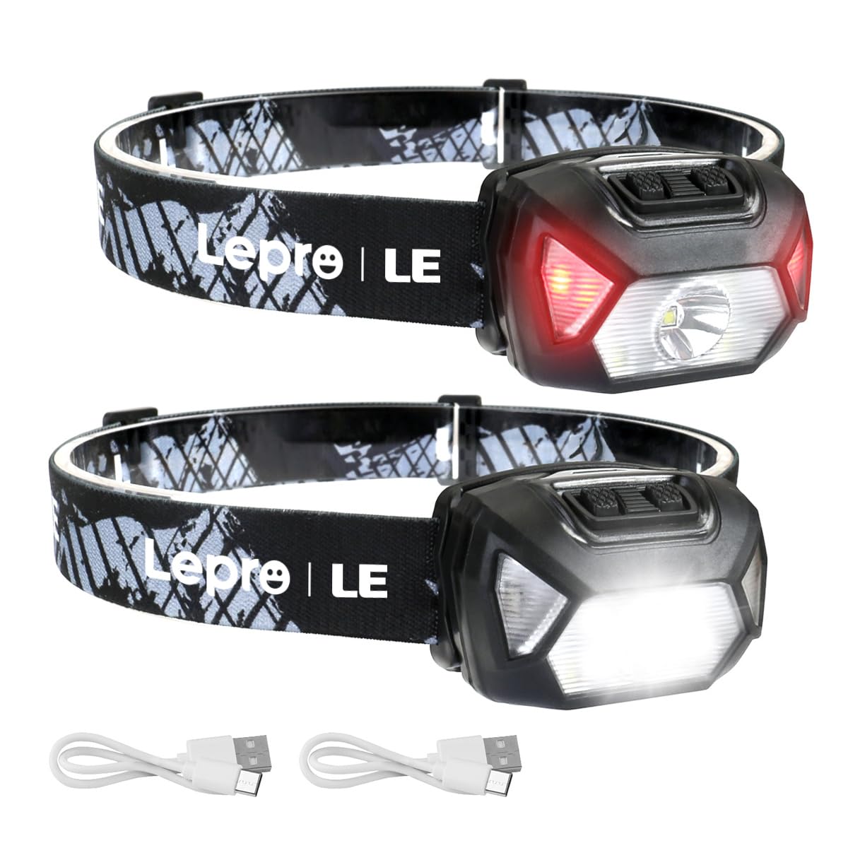 Lepro Rechargeable LED Headlamp with Red Light (2 Pack)