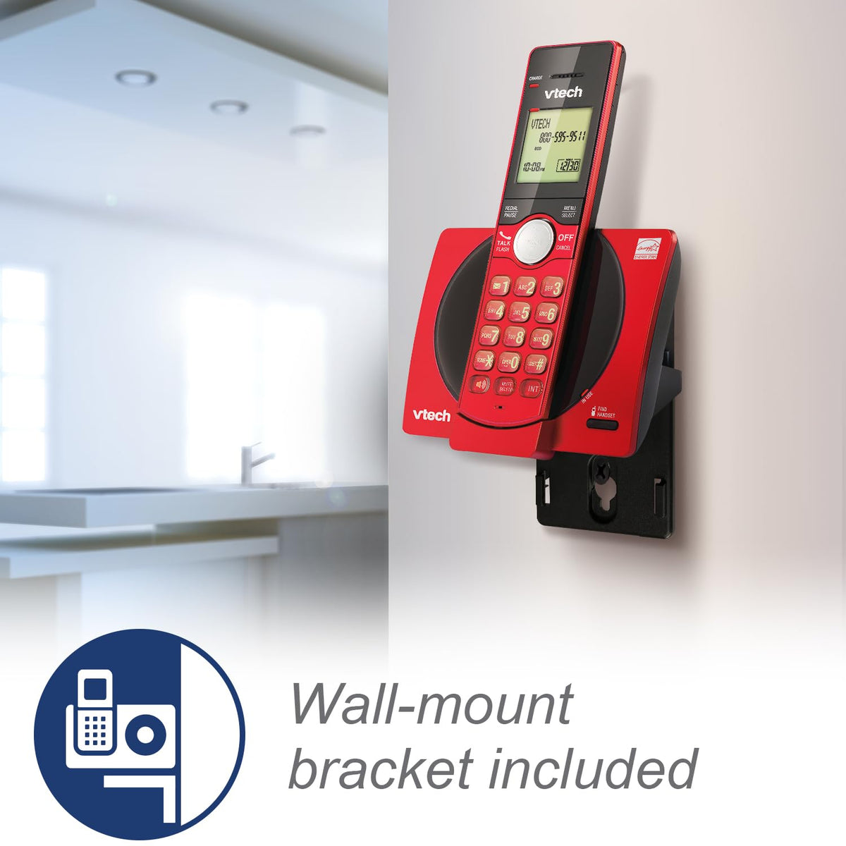 VTech DECT 6.0 Single Handset Cordless Phone, Red