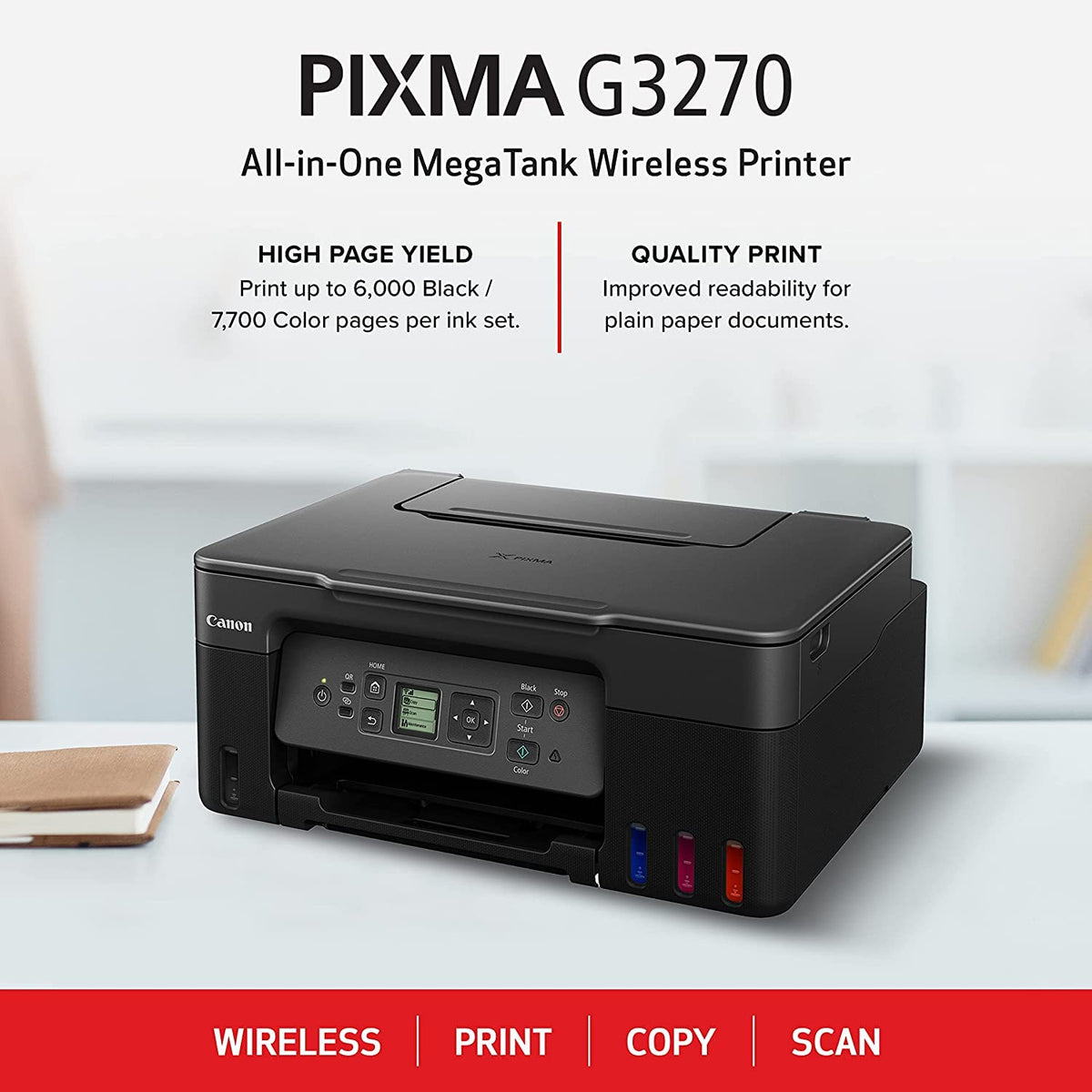 Canon PIXMA G3270 MegaTank Wireless All-in-One Printer, Black