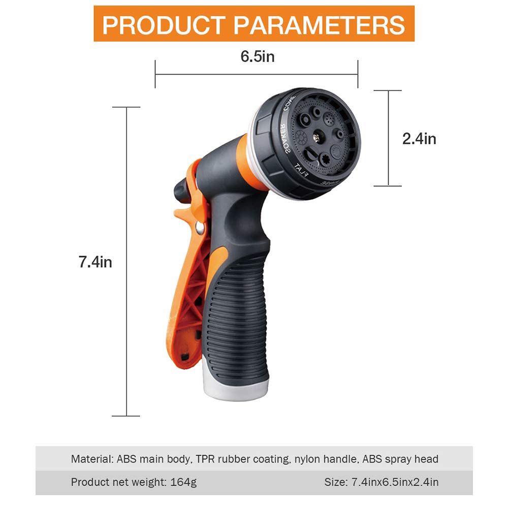 Forthcan 8 Pattern Garden Hose Nozzle, Orange (2 Pack)