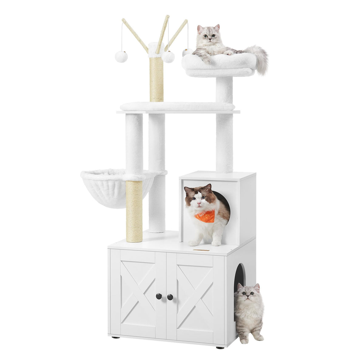 Feandrea WoodyWonders Litter Box Cat Tree, Cloud White, UPCT113W01