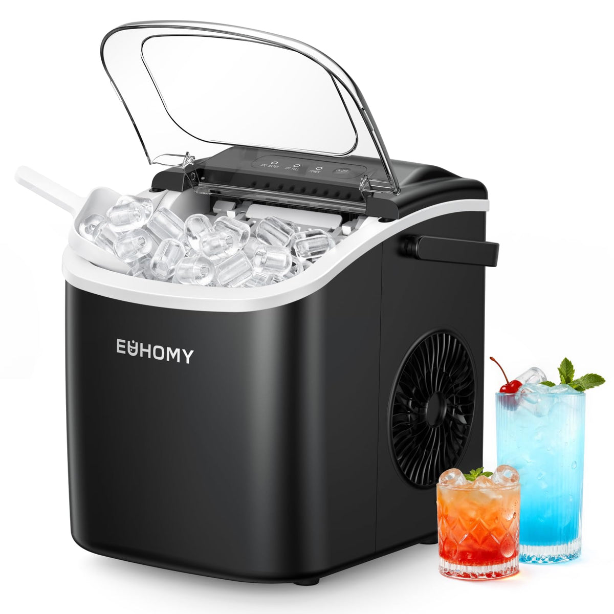 EUHOMY Countertop Ice Maker with Handle, 26 lb Per Day, Black