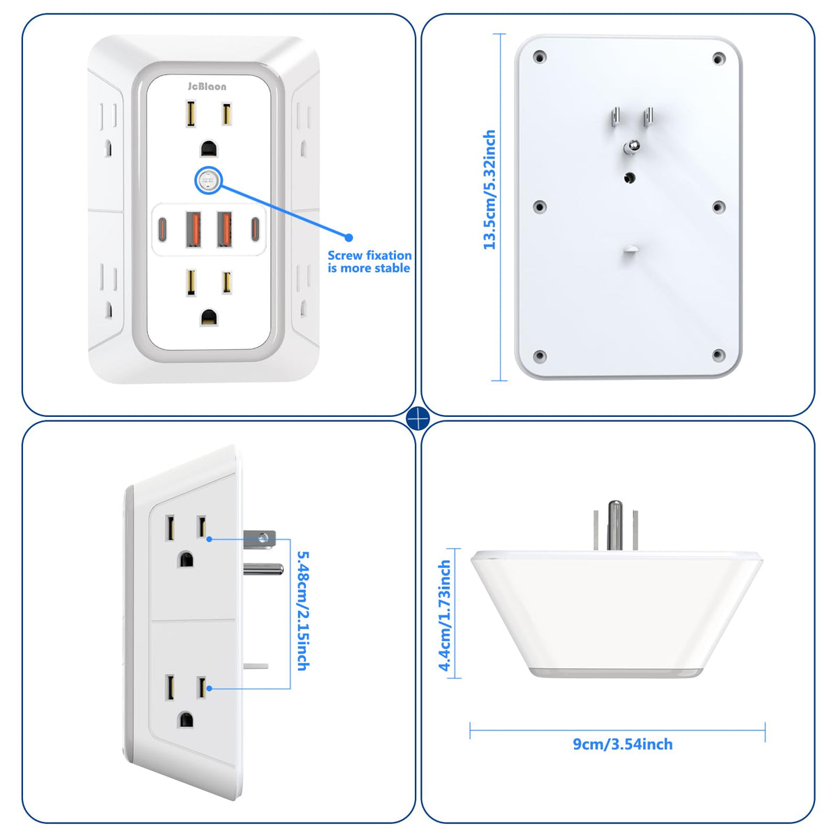 JcBlaon 6-Outlet Wall Surge Protector with 4 USB Ports, White