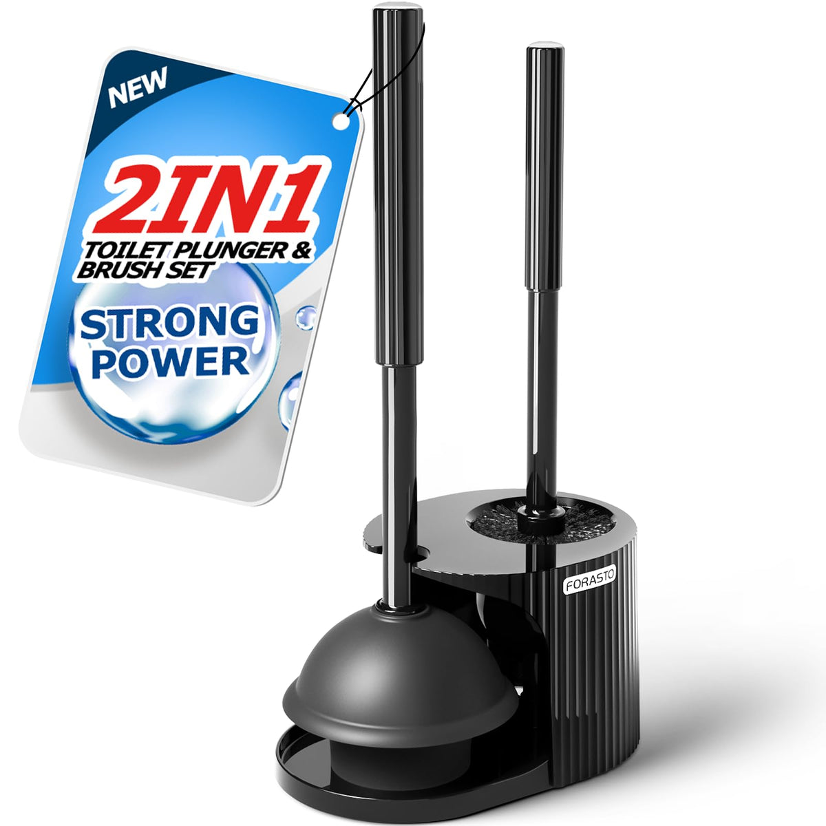 Forasto 2-in-1 Toilet Brush and Plunger Set, Charcoal