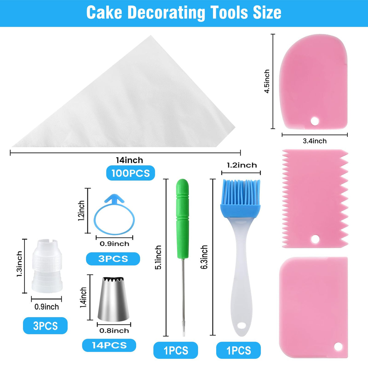 Firstake Piping Bags and Tips Set, 100pcs 12 Inch Bags, 14 Tips