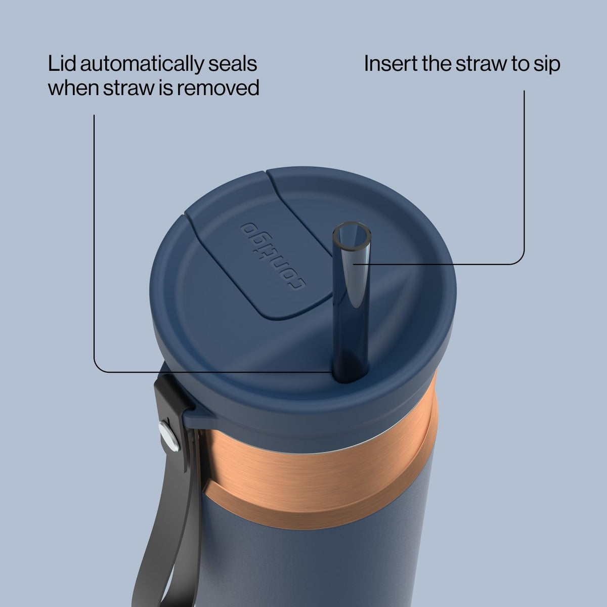 Contigo SnapSeal Water Bottle with Carry Strap and Straw, 24oz