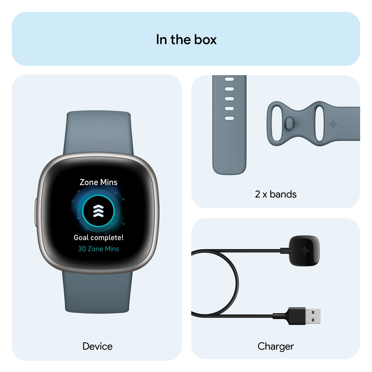 Google Fitbit Versa 4 Fitness Smartwatch, Waterfall Blue/Platinum