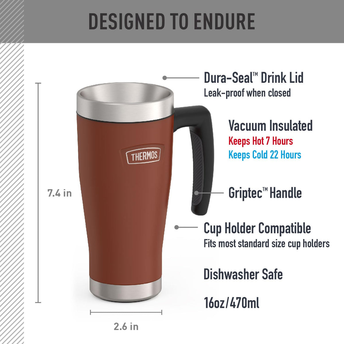 THERMOS ICON Series 16oz Stainless Steel Mug, Saddle