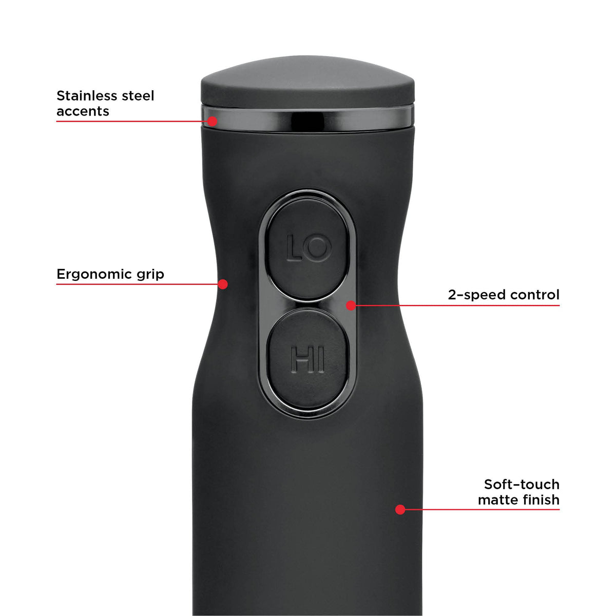 Chefman Immersion Blender, 300W, 2-Speed, Stainless Steel, Black